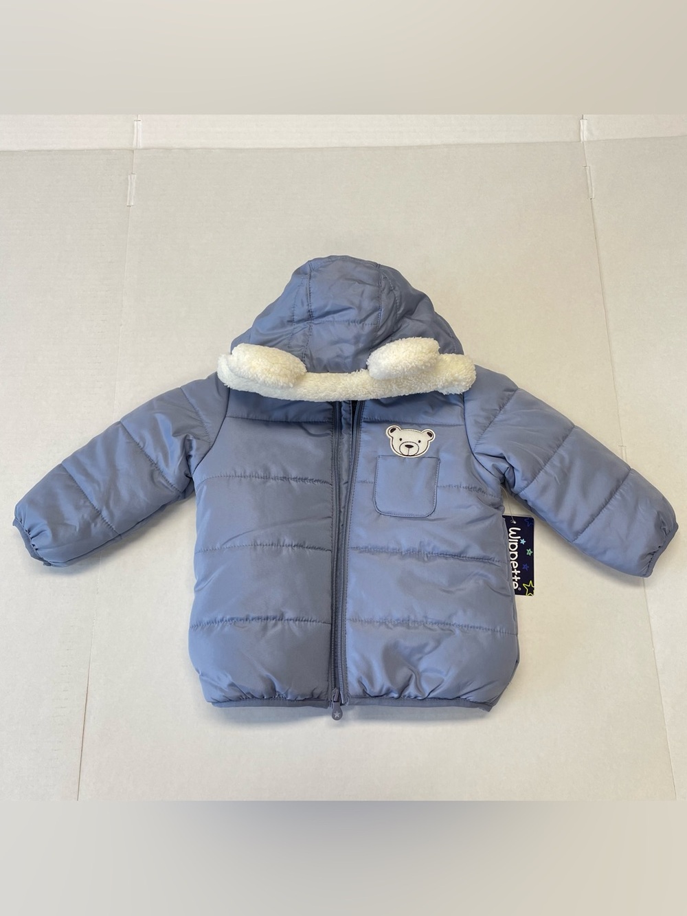 NWT Wippette Baby 24M Puffer Coat Blue Bear Hood with Ears Winter Fall Cozy Snow